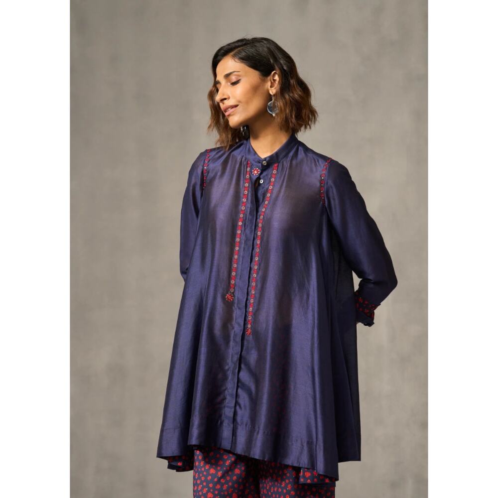 NWT Nicobar Back Gathered Top Navy Embroidered Size Medium Tunic Oversized